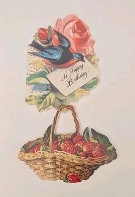 Lot Of 2 Retro Die Cut Blank Cards Strawberries Rose No Envelopes NOS - Image 1 of 4