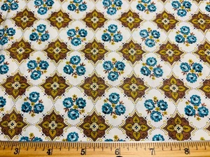 Antique Vintage Cotton Fabric 1940s 50s Blue Roses Floral 35w 2/3yd - Picture 1 of 2