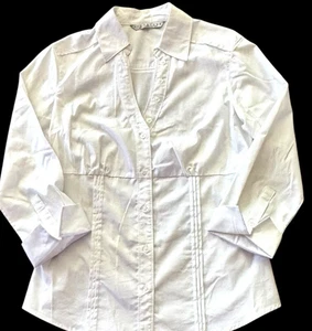 Signature Larry Levine Button Up Blouse White 3/4 Sleeve Sz M Shirt Cotton Blend - Picture 1 of 13