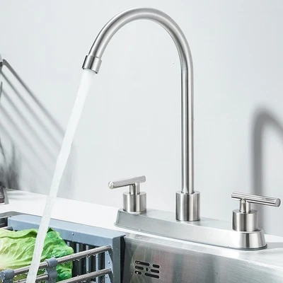 Brushed Nickel 8 inch Centerset Kitchen Faucet 3 Hole 2 Handle Swivel Sink Mixer - Image 1 of 4