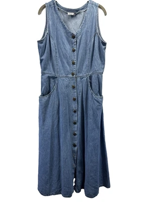 Vintage Jimelliot Womens Denim Dress 14 Sleeveless Button Up Pockets Midi Y2K 90 - Image 1 of 4
