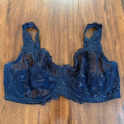 Soma Intimates Navy Blue Sheer Embroidered Lace Underwire Bra 36D - Image 1 of 4