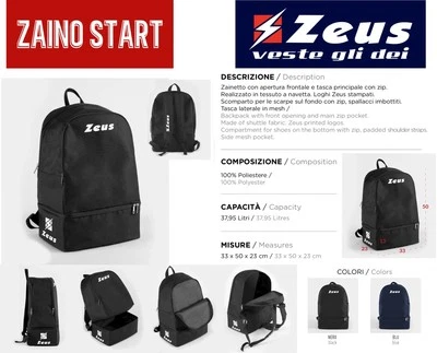 ZAINO ZEUS Mod. START con fondo rigido x Calcio Volley Basket Atletica Palestra - Image 1 of 4