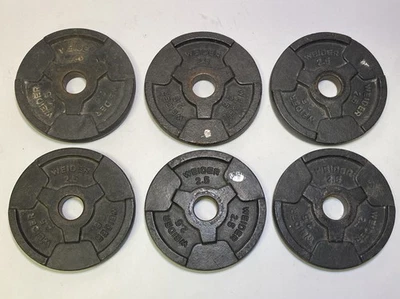(6) Weider 2.5 lb Easy Grip Weight Plate Set Standard Hole 1" Weightlifting Vtg - Image 1 of 3