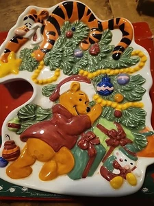 Disney Winnie The Pooh  Christmas Candy Dish Tray Ceramic Santa's Workshop   H37 - Picture 1 of 5