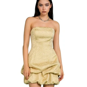 Mini Vestido Vintage Años 80 90 Jessica McClintock Dorado Sin Tirantes Cebra Jacquard 6 - Imagen 1 de 11