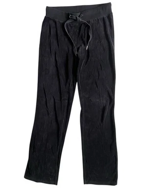 Y2K Velour Wide Leg Pants Size S Black Flap Pockets Paris Britney Juicy Vibes - Image 1 of 4