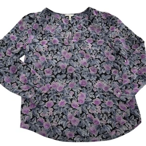 Blusa Joie Para Mujer XS Púrpura Negra Zahira Floral Seda Ligera Top Camisa - Imagen 1 de 8