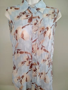 Ärmellose Plissee Blumen Chiffon Bluse Perlen Knöpfe schick klassisch Hampton's - Bild 1 von 7