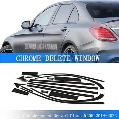 Glossy Black Chrome Delete Window Trims For Mercedes Benz C Class W205 2014-2022 Foto 1 de 4