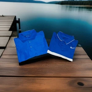 Lot of 2 Nike Golf Dri-Fit Mens Polo Shirts Size L Striped 3 Button Short Sleeve - Picture 1 of 10