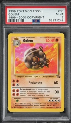 PSA 9 MINT Golem 36/62 1999-2000 - Red Logo - Pokemon Card - Image 1 of 2