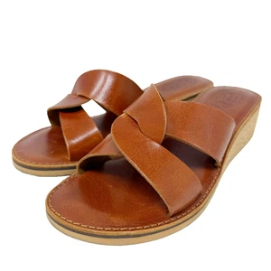 Atelier Paros Damen Braun Leder Keilabsatz Pantoletten Größe 39 US 8,5 Hergestellt in Griechenland - Bild 1 von 7