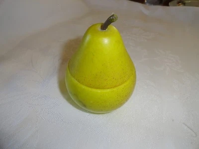 Alabaster Stone Vintage Pear Fruit 2 Pc base and lid Little Dish 4" Tall Unusual - Image 1 of 4
