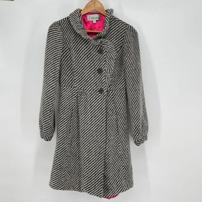 Abrigo Beth Bowley Negro Blanco Espiga Cuello Embudo Forro Rosa Talla 4 Coqueta Foto 1 de 4
