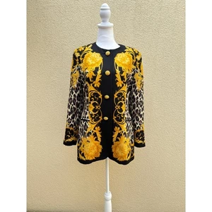 Blazer Escada by Margaretha Ley barroco amarillo leones negro botones tono dorado - Imagen 1 de 9