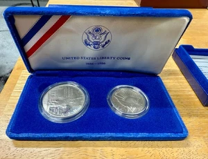 1986 Proof Statue of Liberty 2 Coin Silver Dollar and Clad Half US Mint Set - Picture 1 of 8