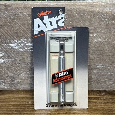 Gillette Atra Metal Razor w/2 Shaving Cartridges Twin Blade Pivoting Head 1987 - Image 1 of 4
