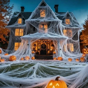 200 qm Spinnennetz, Bonus mit 10 künstlichen Spinnen Spinnennetz Halloween Deko - Bild 1 von 7