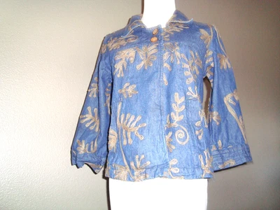 Shaver Lake Denim Embroidered Jacket Lite Weight 2 Button Front size Small - Image 1 of 4