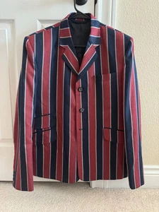 Madcap England Mod Striped Boating Blazer Jacket Red Navy Retro 60s Style Men’s - Picture 1 of 4