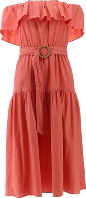 Cinturón de vestir Democracy con volantes en capas y hombros descubiertos coral tropical XS NUEVO SIN ETIQUETAS (1041) Foto 1 de 4