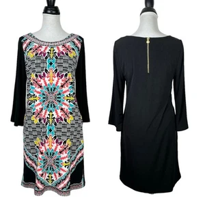 Cynthia Rowley M Colorful Geometric Print 3/4 Sleeve Knit Stretch Shift Dress - Picture 1 of 7