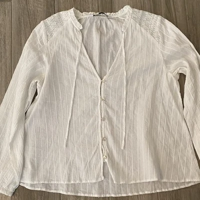 Blusa Zara Mujer Grande Blanca Plateada Metálica Transparente Ligera Vacaciones Verano Foto 1 de 4
