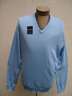 Camisa polo de golf Stafford para hombre Pima algodón XL cuello en V manga larga suéter azul Foto 1 de 4