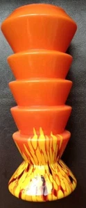 1930s Czech Orange Yellow And Brown Spatter Glass Stepped Vase Ernst Steinwald - Picture 1 of 6