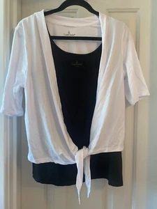 CUDDL DUDS Flexwear Tank & Elbow Sleeve Cardigan BLACK / WHITE sz - Picture 1 of 3