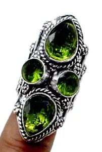 Green Peridot Ring 925 Sterling Silver Gemstone Ring All Size Jewelry Ring - Picture 1 of 2