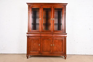 Ethan Allen French Regency Louis XVI Carved Cherry Wood Lighted  Bookcase - Picture 1 of 11
