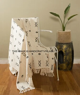 Gewebte Baumwolldecke Mit Handblock Ikat Druck Für Sofa Luxus Mit Quasten - Bild 1 von 3