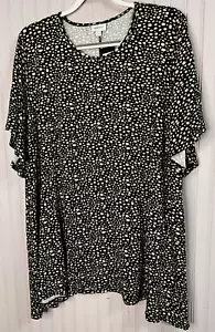 Avenue Womens TOP 26 28 Black Beige Pullover Geneorus Flutter Short Sleeve NEW - Picture 1 of 12