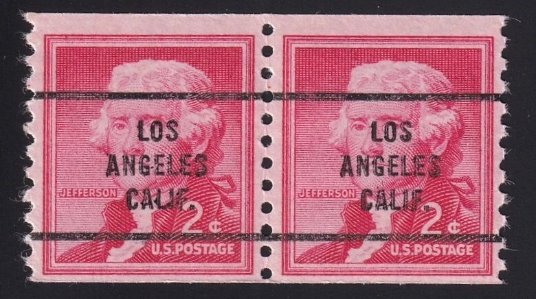 1055 2c Jefferson Bureau Precancel “Los Angeles CA” PSS-63, Coil Pair NH OG - Image 1 of 1