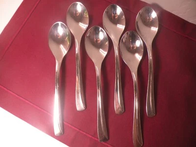 6 Place Oval Soup Spoons J A Henckels Villa Bella Stainless Steel Flatware 7 3/8 - Image 1 of 4