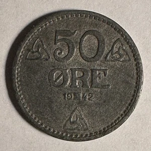 Norway During World War II - 50 Øre 1942 Zink Coin - Picture 1 of 2