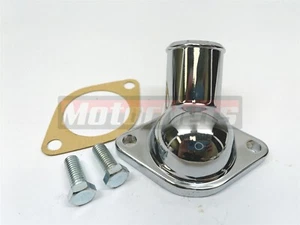 Carcasa de termostato cromado Chevy temprano cuello de agua 45° pequeño bloque grande SBC BBC - Imagen 1 de 3