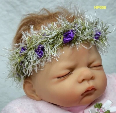 Headband, Baby, Kelpy/Seaweed Like, Green/White/Purple, Ribbon/Flowers, 33"HP009 - Image 1 of 4