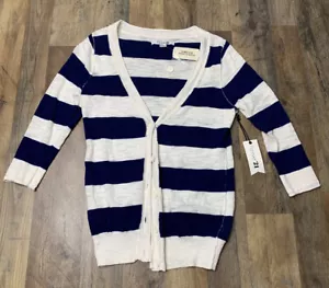 Forever 21 Ladies sz Medium Button cardigan Blue White striped cotton NWT New - Picture 1 of 12