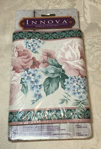Innova Cabbage Rose Floral Vinyl Wallpaper Border 5 Yds Pink Green Blue RC77307V - Picture 1 of 5