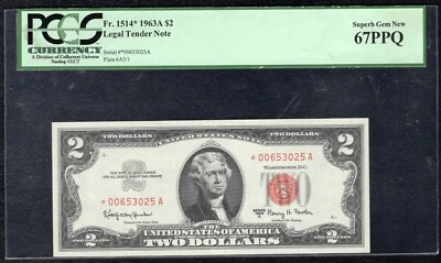 FR. 1514* 1963-A $2 *STAR* LEGAL TENDER UNITED STATES NOTE PCGS GEM UNC-67PPQ - Image 1 of 2