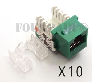 10 Pack Lot - CAT5e RJ45 110 Punch Down Keystone Ethernet Snap-In Jacks - Green - Afbeelding 1 van 2