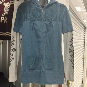 Women's Vintage Y2K FANG Hoodie Blue and Grey Hoodie with affliction design - Picture 1 of 6