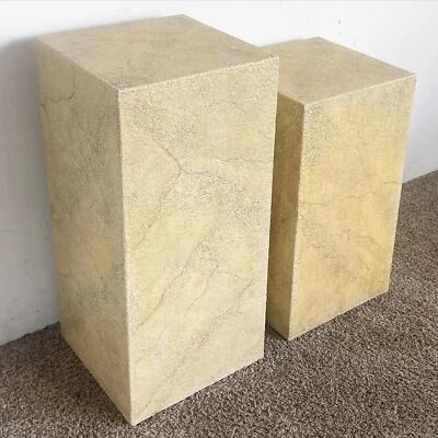 Postmodern Faux Beige Stone Pedestals - a Pair - Image 1 of 4