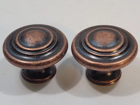 Lot 2 Vintage Solid Drawer Cabinet Knob Pull Bulls Eye Design Copper Cover