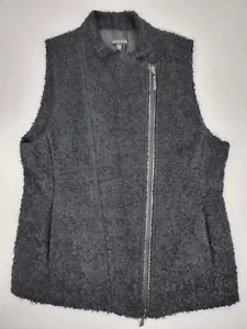 Eileen Fisher Sheared Suri Alpaca Wool Blend Vest Medium Black Lined Full Zip - Picture 1 of 11