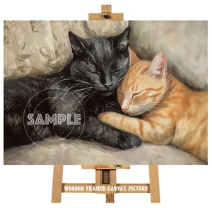 SLEEPING CATS CANVAS PICTURE FRAMED WALL ART ABSTRACT SHABBY CHIC PRINT #52 - Picture 1 of 12