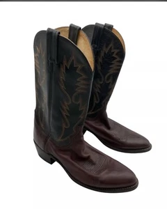 Vtg Dan Post Men’s Leather Western Cowboy Boots Sz 9 Two-Tone Burgundy/Brown - Picture 1 of 7